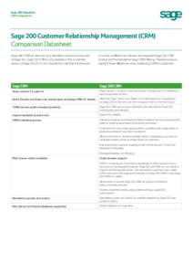 Sage 200: Datasheet CRM Comparison Sage 200 Customer Relationship Management (CRM) Comparison Datasheet Sage offer CRM for sale both as a standalone product and as part