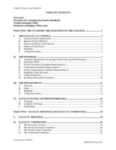 Grinnell College Faculty Handbook  TABLE OF CONTENTS Foreword Procedure for Amending the Faculty Handbook Nondiscrimination Policy