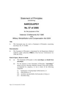 Statement of Principles concerning NARCOLEPSY No. 57 of 2005 for the purposes of the