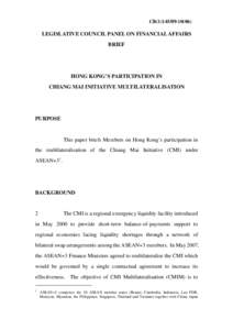 CB[removed])  LEGISLATIVE COUNCIL PANEL ON FINANCIAL AFFAIRS BRIEF  HONG KONG’S PARTICIPATION IN