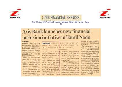 Thu, 23 Aug-12; Financial Express - Mumbai; Size : 162 sq.cm.; Page : 17 