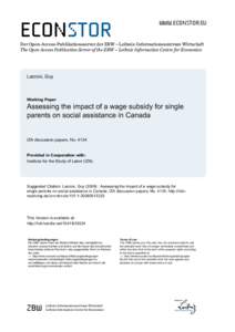 Assessing the Impact of a Wage Subsidy for Single Parents on Social Assistance in Canada