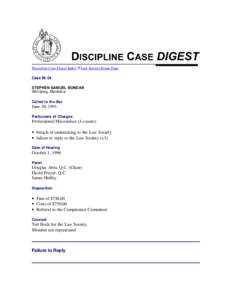 Discipline Case Digest Index  Law Society Home Page Case[removed]STEPHEN SAMUEL BONDAR