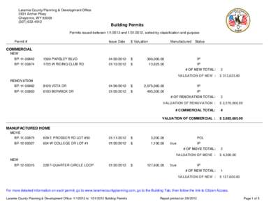 Laramie County Planning & Development Office 3931 Archer Pkwy Cheyenne, WY4512  Building Permits