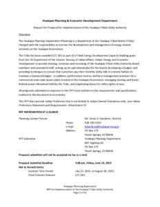Hualapai Planning & Economic Development Department Request for Proposal for Implementation of the Hualapai Tribal Utility Authority Overview: The Hualapai Planning Department (Planning) is a department of the Hualapai T