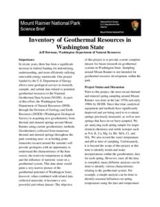 Inventory of Geothermal Resources in Washington State Jeff Bowman, Washington Department of Natural Resources Importance In recent years, there has been a significant increase in federal funding for indentifying,