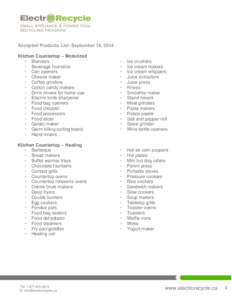 Accepted Products List- September 18, 2014 Kitchen Countertop – Motorized • Blenders • Beverage fountains • Can openers • Cheese maker