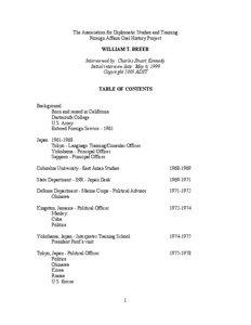 The Association for Diplomatic Studies and Training Foreign Affairs Oral History Project WILLIAM T. BREER