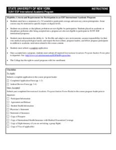 STATE UNIVERSITY OF NEW YORK  SUNY ESF International Academic Program INSTRUCTIONS