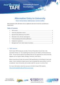 Counselling & Career Development Alternative Entry to University from Universities Admissions Centre (UAC)