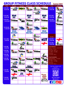 2015 Summer Fitness Class Schedule