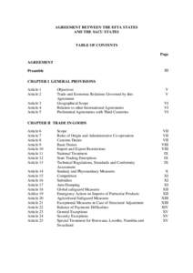 AGREEMENT BETWEEN THE EFTA STATES AND THE SACU STATES TABLE OF CONTENTS Page AGREEMENT