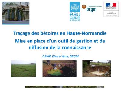 Traçage des bétoires en Haute-Normandie Mise en place d’un outil de gestion et de diffusion de la connaissance DAVID Pierre-Yann, BRGM  Contexte karstique Haut-Normand