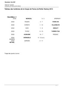 Résultats 1/8e CDF Slapé par Lapoisse Dimanche, 24 Février[removed]:04 Tableau des huitièmes de la Coupe de France de Roller Hockey 2013  