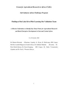 Forum for Agricultural Research in Africa (FARA)  Sub-Saharan Africa Challenge Program Findings of the Lake Kivu Pilot Learning Site Validation Team