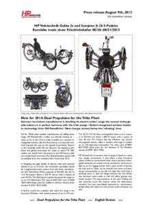 Press release August 9th, 2013 (for immediate release) HP Velotechnik Gekko fx and Scorpion fs 26 S-Pedelec Eurobike trade show Friedrichshafen2013