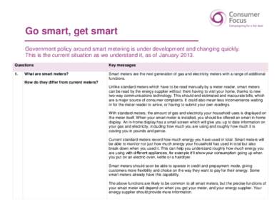 Go smart, get smart Government policy around smart metering is under development and changing quickly. This is the current situation as we understand it, as of January[removed]Questions  Key messages