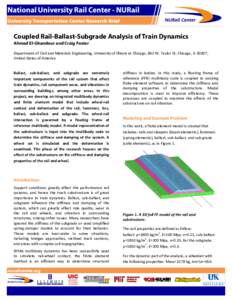 Coupled Rail-Ballast-Subgrade Analysis of Train Dynamics Ahmed El-Ghandour and Craig Foster Department	
  of	
  Civil	
  and	
  Materials	
  Engineering,	
  University	
  of	
  Illinois	
  at	
  Chicago,	
  84