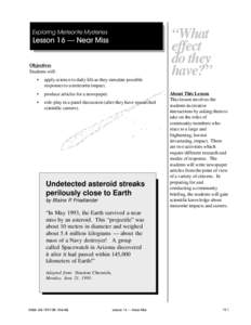 Exploring Meteorite Mysteries  Lesson 16  Near Miss Objectives Students will: