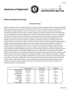 Summary of Applicants MONTANA CONSERVATION CORPS Executive Summary