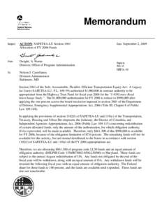 Memorandum Subject: ACTION: SAFETEA-LU Section 1961 Allocation of FY 2006 Funds