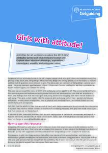 Girls wit h attitud e! Activities for all sections to explore the 2015 Girls’ Attitudes Survey and what it means to your unit. Explore ideas about relationships, aspirations,