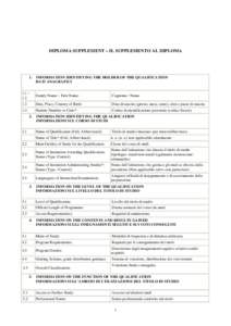DIPLOMA SUPPLEMENT – IL SUPPLEMENTO AL DIPLOMA  1. INFORMATION IDENTIFYING THE HOLDER OF THE QUALIFICATION DATI ANAGRAFICI