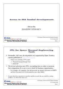Olivier Pin ESA/ESTEC D/TOS-MCV 17th European Thermal and ECLS Software Workshop[removed]October 2003 Sheet 1
