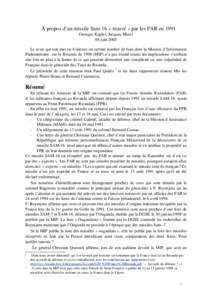 À propos d’un missile Sam-16 « trouvé » par les FAR en 1991 Georges Kapler, Jacques Morel 04 juin 2005 Le texte qui suit met en évidence un certain nombre de faits dont la Mission d’Information Parlementaire sur