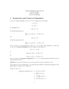 Classical Mechanics, Lecture 12 February 19, 2008 lecture by John Baez notes by Alex Hoffnung  1