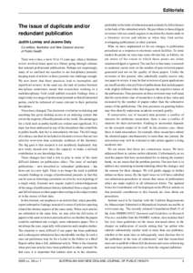 Editorials  The issue of duplicate and/or redundant publication Judith Lumley and Jeanne Daly Co-editors, Australian and New Zealand Journal