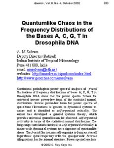 Apeiron, Vol. 9, No. 4, October[removed]Quantumlike Chaos in the Frequency Distributions of the Bases A, C, G, T in Drosophila DNA