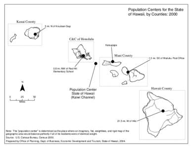 Population Centers for the State of Hawaii, by Counties: 2000 Kauai County 5 mi. N of Knudsen Gap  C&C of Honolulu