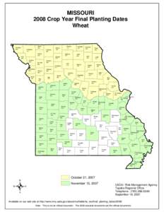 MISSOURI 2008 Crop Year Final Planting Dates Wheat Worth 227