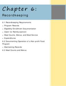 CACFP Administrative Handbook for Child Care Centers - Chapter 6 – Recordkeeping