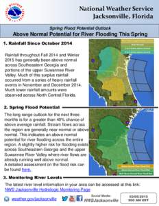 National Weather Service Jacksonville, Florida Spring Flood Potential Outlook Above Normal Potential for River Flooding This Spring 1. Rainfall Since October 2014