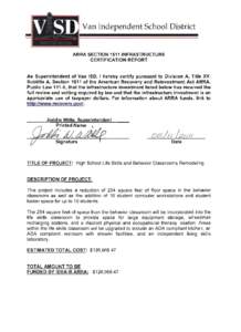 Van Independent School District ARRA SECTION 1511 INFRASTRUCTURE   CERTIFICATION REPORT