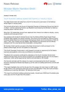 News Release Minister Martin Hamilton-Smith Minister for Defence Industries Tuesday, 21 October, 2014