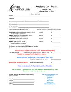 Registration Form One Day Only Saturday, June 14, 2014