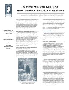 A Five Minute Look at New Jersey Register Reviews Pursuant to the New Jersey Register of Historic Places Act, (Laws of 1970, Chapter 268) Department of Environmental