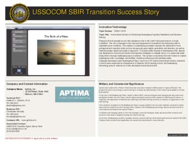 USSOCOM SBIR Transition Success Story Innovative Technology Topic Number Topic Title Making