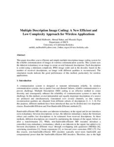 Multiple Description Image Coding: A New Efficient and Low Complexity Approach for Wireless Applications