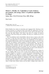 Rev Austrian Econ:415–417 DOIs11138Robert L. Bradley Jr.: Capitalism at work: business, government, and energy; book 1 of political capitalism (a trilogy)