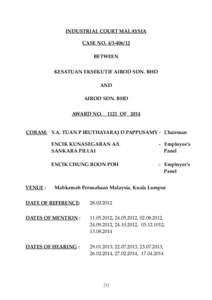 INDUSTRIAL COURT MALAYSIA CASE NOBETWEEN KESATUAN EKSEKUTIF AIROD SDN. BHD AND AIROD SDN. BHD