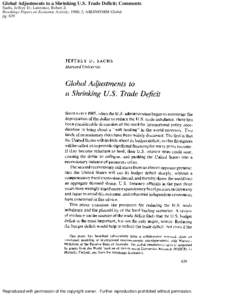 Global Adjustments to a Shrinking U.S. Trade Deficit; Comments Sachs, Jeffrey D.; Lawrence, Robert Z. Brookings Papers on Economic Activity; 1988; 2; ABI/INFORM Global pgReproduced with permission of the copyright