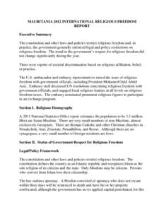 MAURITANIA 2012 International Religious Freedom Report