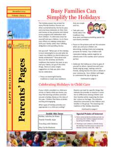 December 2014 Volume 1 Issue 3 Busy Families Can Simplify the Holidays