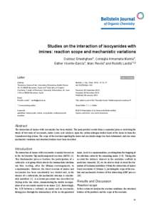 Studies on the interaction of isocyanides with imines: reaction scope and mechanistic variations Ouldouz Ghashghaei1, Consiglia Annamaria Manna1, Esther Vicente-García1, Marc Revés1 and Rodolfo Lavilla*1,2  Letter