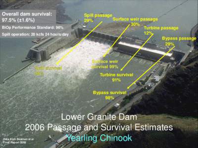 Overall dam survival: 97.5% (±1.6%) BiOp Performance Standard: 96% Spill operation: 20 kcfs 24 hours/day  Spill passage