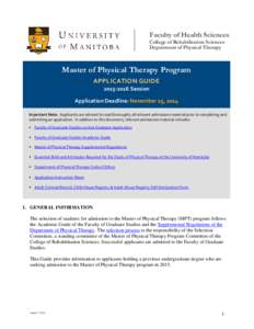 Faculty of Health Sciences College of Rehabilitation Sciences Department of Physical Therapy Master of Physical Therapy Program APPLICATION GUIDE